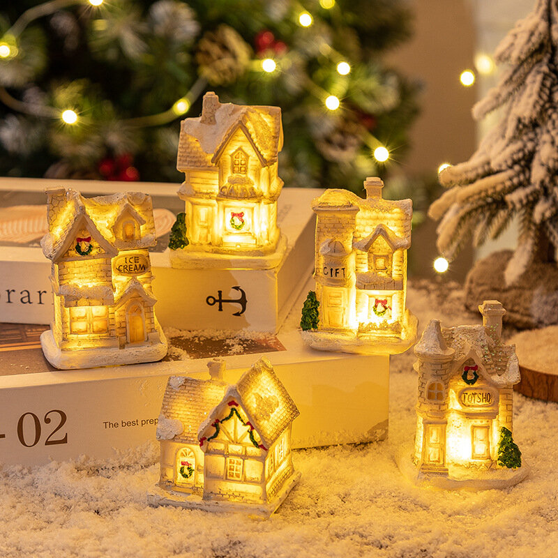 Aldeia do Natal Casas Forma Luzes LED, DIY Home Party Decor, Ornamento em miniatura com lâmpada