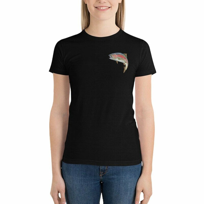 T-shirt da truta estética do arco-íris das mulheres e das meninas, Roupas estéticas, Camisa Animal Print para meninas