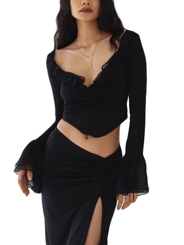 Women Summer Sexy 2pcs Tube Tops Bodycon Skirt Set Off Shoulder Slim Fit Dress Y2k Party Clubwear