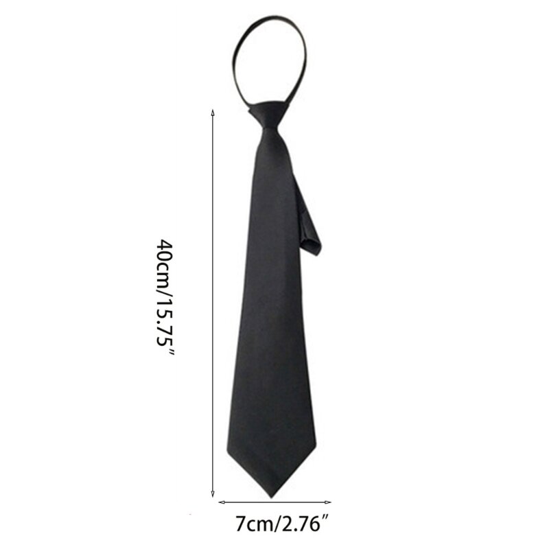 Q0KE kobiety mężczyźni Retro jednokolorowy czarny wąski krawat z regulowanym leniwym zamkiem błyskawicznym Student wstępnie dla