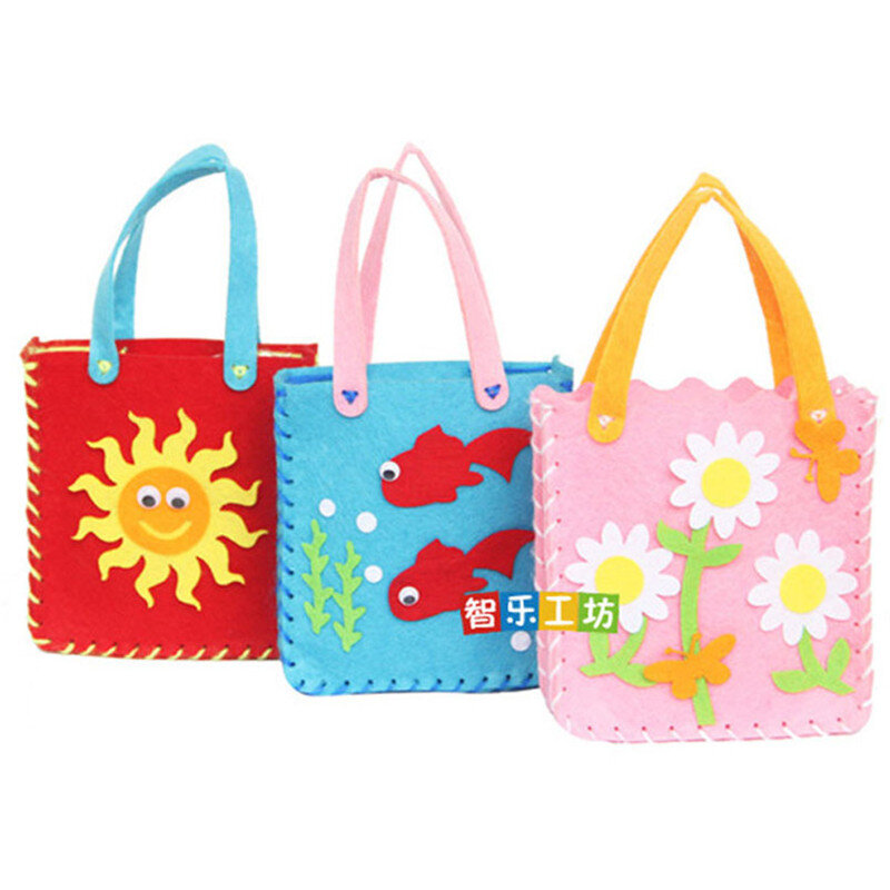 4Pcs Children Handmade Sewing Bag Craft Toy Non-woven Weaving DIY Handicraft Toys Montessori Aids Early Educational for Kids