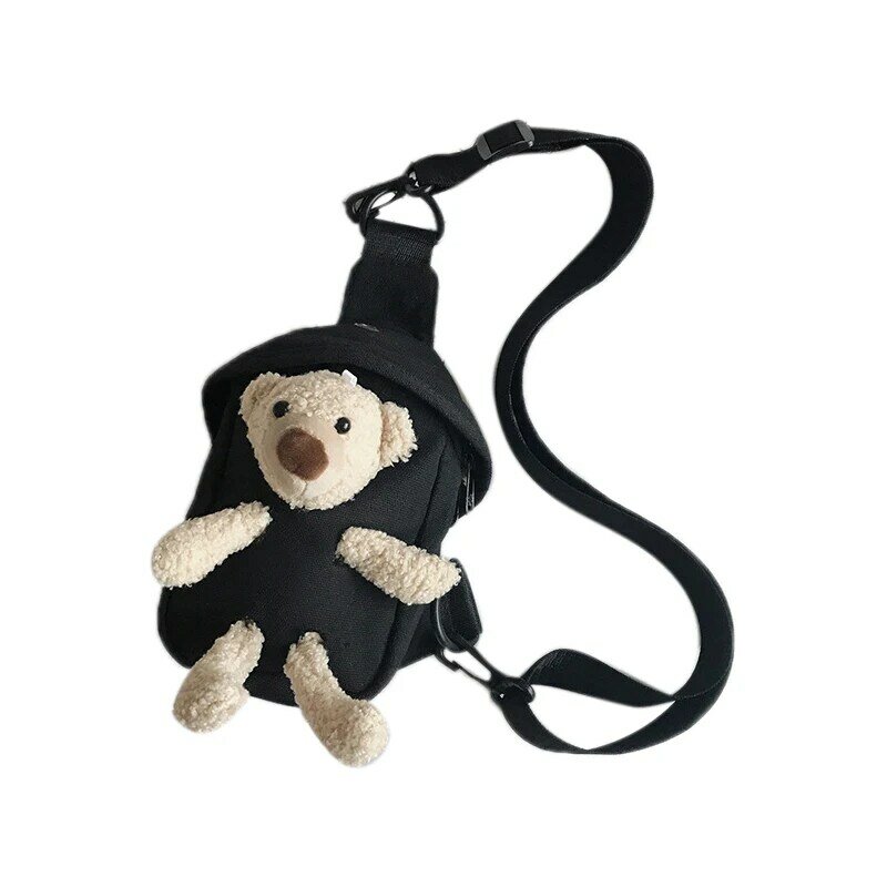 Tas selempang kartun boneka wanita, kantung dada olahraga Beruang kasual Untuk murid kanvas Mini