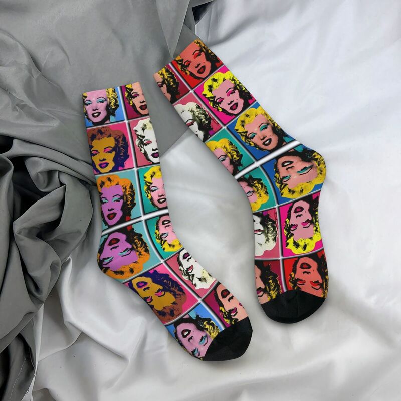 MARILYN-Chaussettes imprimées ABACT Pop Art Déco, Chaussettes Harajuku, Bas super doux, Chaussettes longues toutes saisons, Cadeaux pour hommes et femmes