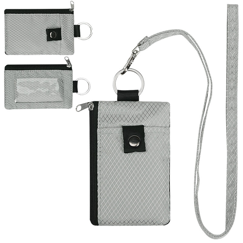 RFID 차단 걸이식 목 지갑, 캐주얼 원단, 작은 사각형 투명 지퍼 카드홀더, 여행 여권 카드 가방, 카드 보관