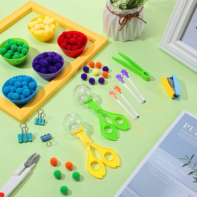 Regenbogen zählen Pompons Kinderspiel zeug Sortier becher Montessori sensorische Spielzeuge Vorschule Lern aktivitäten Mathe Spielzeug