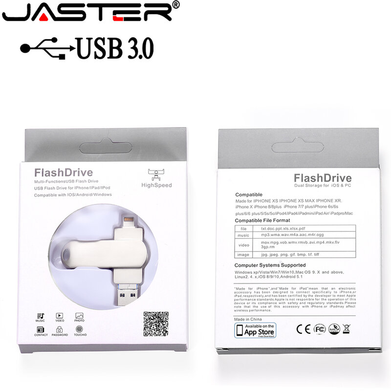JASTAR-Pen Drive Lightning, Pen Drive USB, Pendrive, 3.0, iPhone, iPad, Android, 16GB, 32GB, 64GB, 128GB, 256GB, 3 em 1, logotipo personalizado