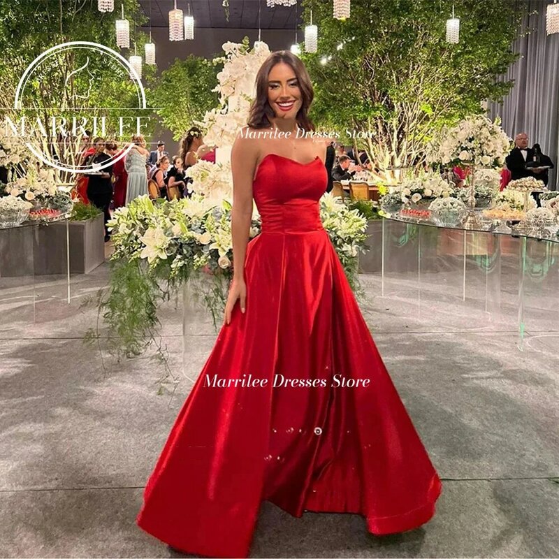 Marrilee Sexy Red Sweetheart Strapless A-Line Stain Evening Dresses Elegant Sleeveless Floor Length Open Back Cocktail Prom Gown