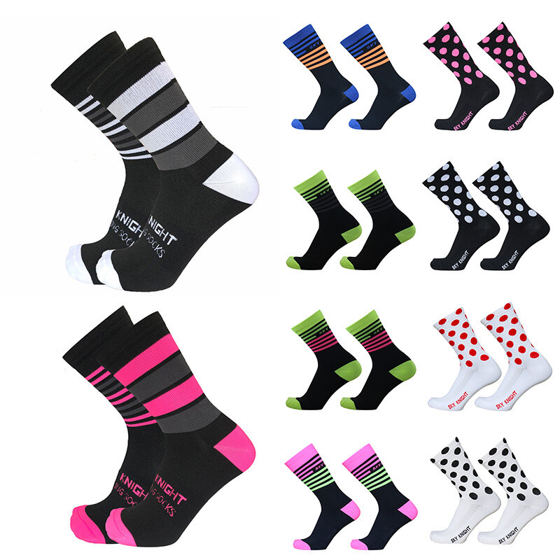 Skyknight-Calcetines profesionales transpirables Unisex, medias de ciclismo con rayas de colores para correr