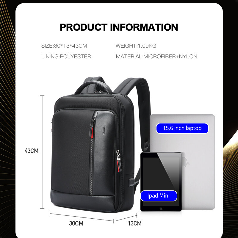 BOPAI sac à dos antivol noir convient pour 15.6 pouces sac à dos pour ordinateur portable sac à dos multifonctionnel étanche pour les sacs à bandoulière d'affaires