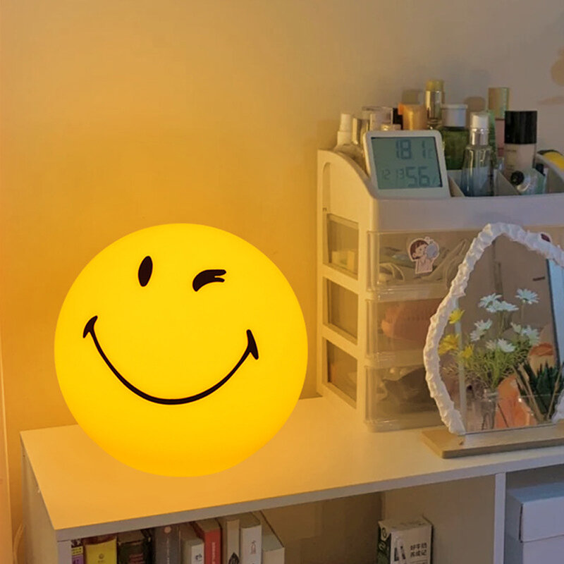 어린이 방 스마일 램프 장식, 창의적인 분위기, 침실 침대 옆 테이블 램프, 힐링 선물