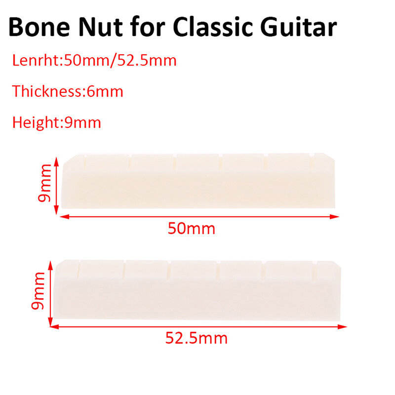 Sillín y tuerca de puente de hueso de guitarra, accesorios de guitarra clásica, hechos de hueso Real, 50MM/52,5 MM * 6MM * 9MM