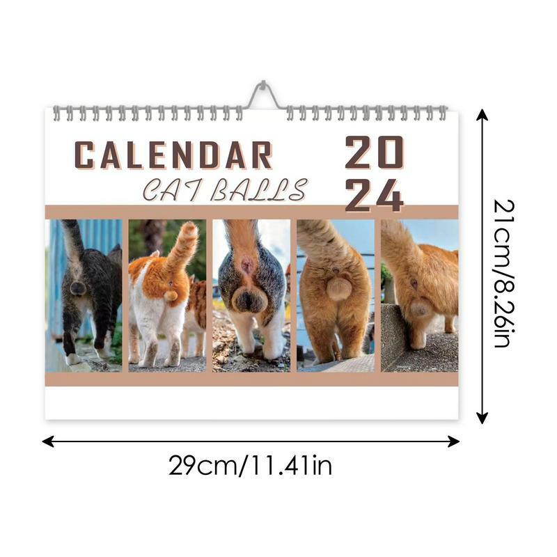 Kalender 2024 pantat kucing, kalender untuk pecinta kucing lucu kalender Bulanan gantungan dinding kalender pantat anak kucing lucu