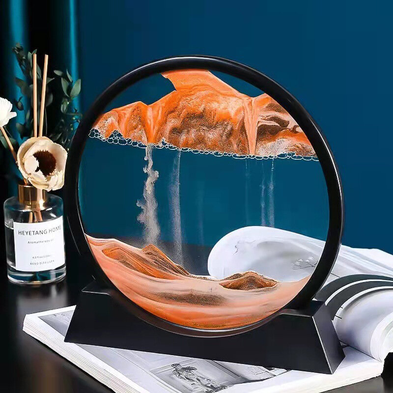 12 Inch Ronde Bewegende Zand Kunst Foto Glas 3D Diepzee Sandscape In Motion Display Vloeiende Zand Frame Zand Schilderij