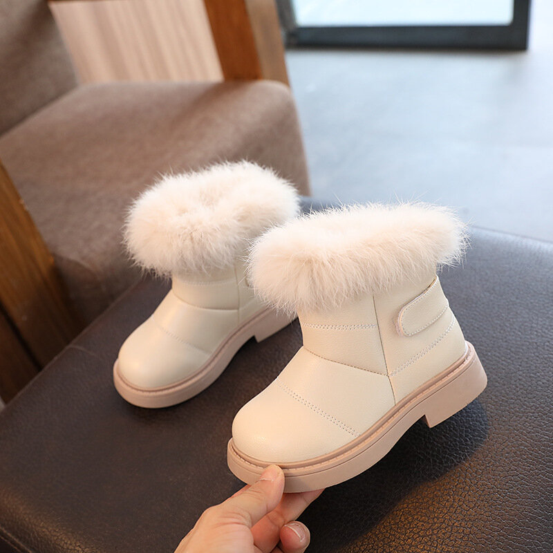Botas de nieve para niños y niñas, zapatos de terciopelo cálido, impermeables, antideslizantes, TPR, púrpura, Invierno