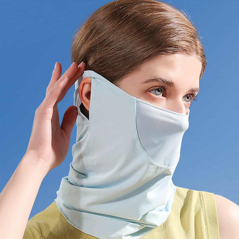 Maschera per la protezione solare in seta di ghiaccio donna estate anti-uv maschere per la copertura del viso ad asciugatura rapida sottile e traspirante protezione del collo sciarpa protettiva per il sole