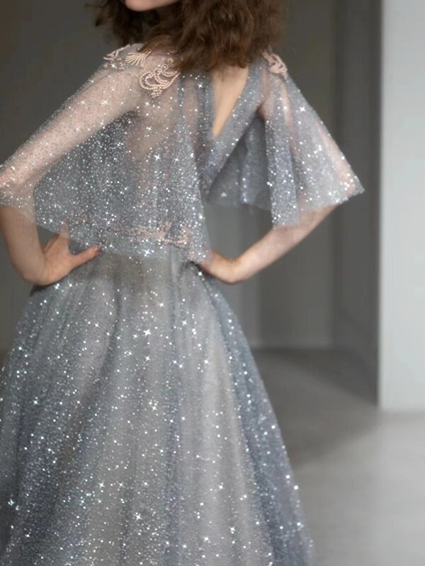 New lace warm pearl shell pattern elegant skirt soft beautiful flow beaded party wedding dress