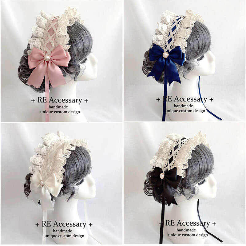 Lolita-accesorios para el cabello para niña, cinta de encaje, diadema de estilo japonés, accesorios de anime dulces y lindos