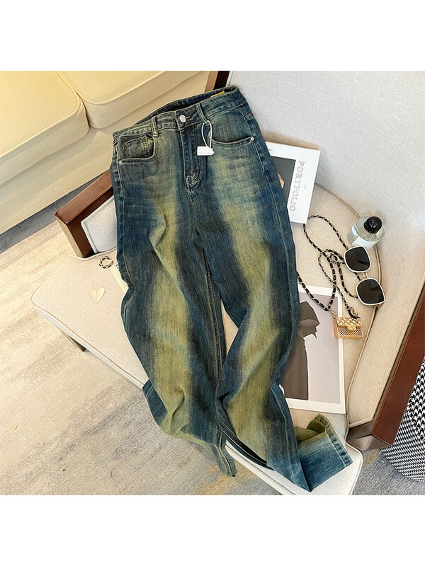 Jeans Baggy Vintage feminino, calça jeans azul Harajuku, calça de cowboy de perna larga, roupa de cintura alta, roupa coreana, estética, anos 2000, Y2k, anos 90