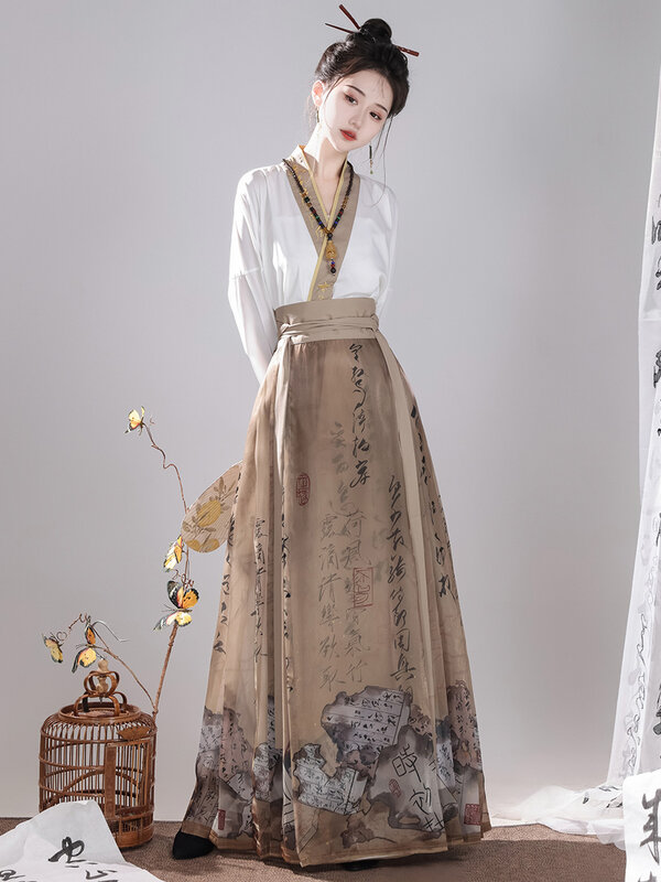 Traje de falda de cara de caballo para mujer, camisa de estilo chino Han, ropa diaria Changtong Qin Han Element, nuevo estilo chino