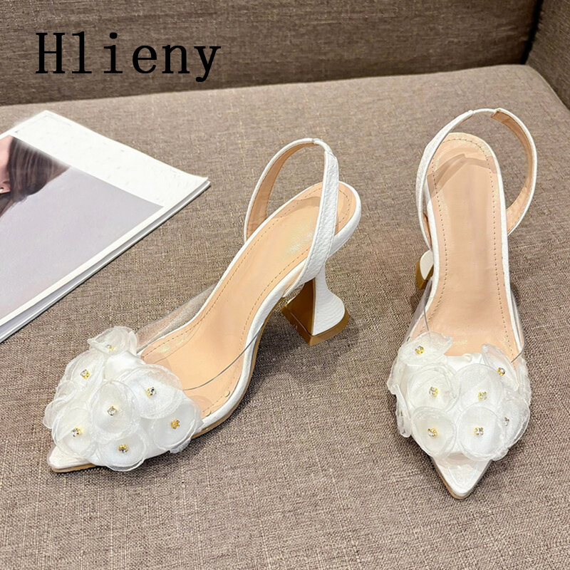 Hlieny primavera nuova punta a punta in PVC trasparente donna pompe eleganti sandali moda fiori partito tacchi alti scarpe femminili