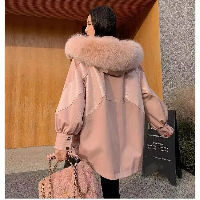 2024 New Luxury Large Real Raccoon Fur Collar Jacket Female Detachable Liner Fur Coat Women Winter Warm Windproof Parkas Outwear