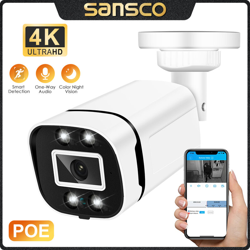 SANSCO-Câmera IP de Vigilância de Áudio e Vídeo ao ar livre, POE AI Face Detection, Câmeras de Segurança CCTV, Onvif TSEye, H.265, 2K, 4MP, 8MP, 4MP