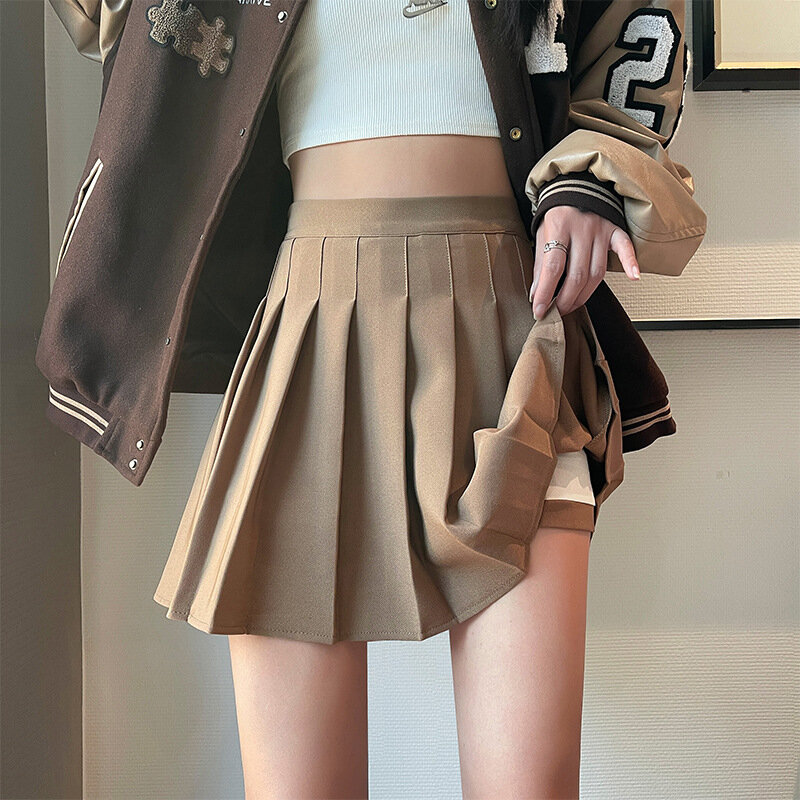 Women's Spring And Summer New High Waist Slimming A-Line Academy Style Half Body Short Skirt White Small Tall Pleated Skirt
