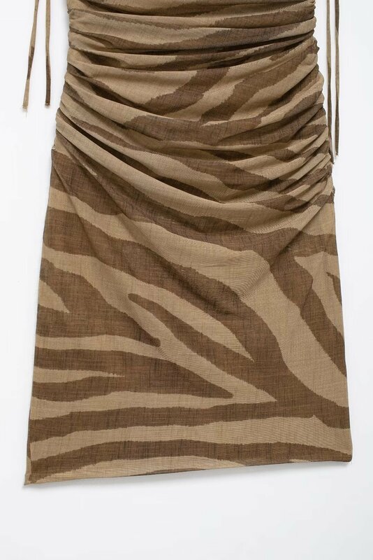 TRAF-Robe à lacets plissée en tulle imprimé animal pour femme, robe décontractée, robe de soirée élégante, robe sexy, été, nouveau, 2024