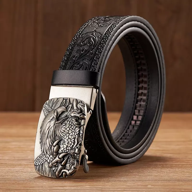 New3.5CM Eagle Automatic Buckle Belt Emboss Cowskin Belt Quality Men Wasitbad Strap Genuine Leather Gift Business Belt for Jeans