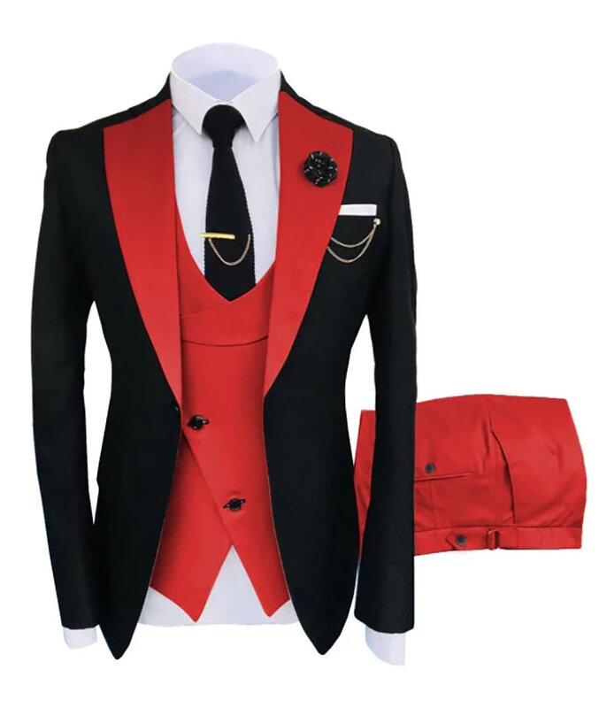 Traje de negocios ajustado para hombre, esmoquin negro para novio, trajes formales de boda, chaqueta, pantalón, chaleco, 3 piezas, nuevo