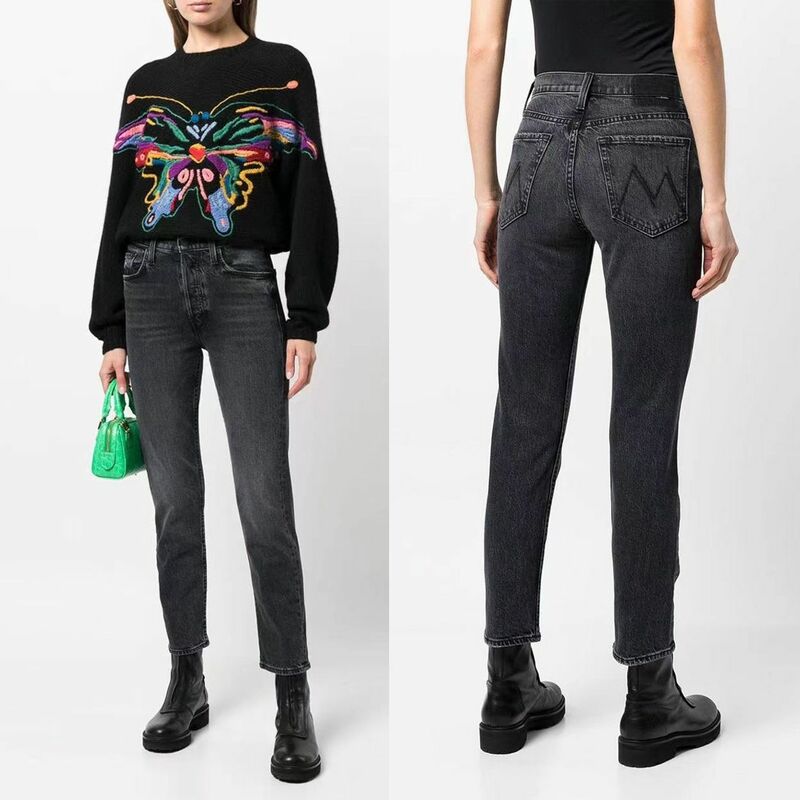 Jeans reto stretch feminino, calça jeans senhora, moda casual, novo, 2022