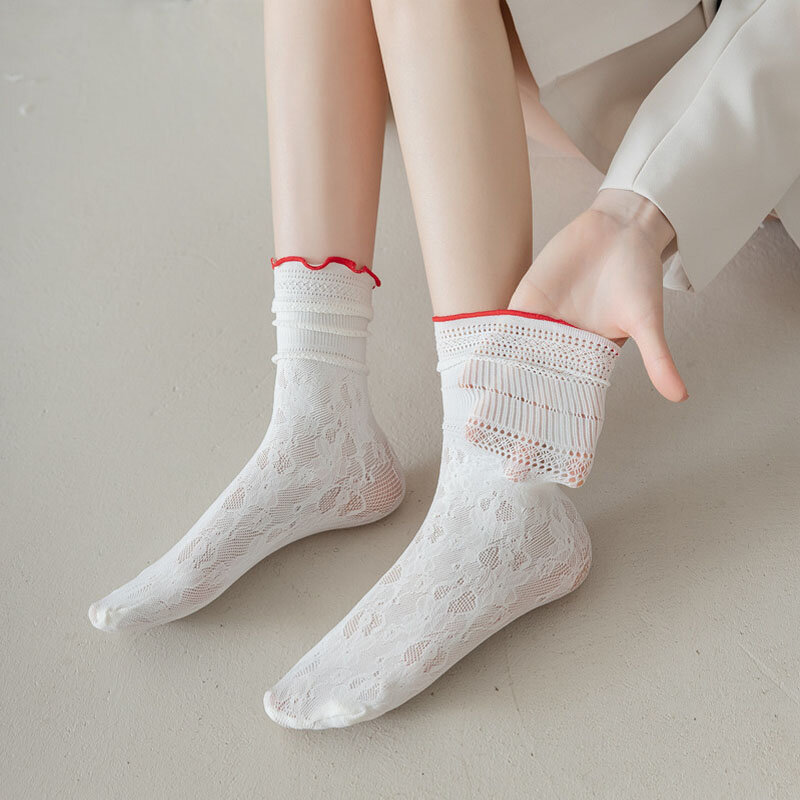 Хит продаж, женские кружевные носки, пикантные ажурные чулки в стиле ретро, дышащие хлопковые носки, модные смешные носки, милые женские носки в стиле "Лолита"