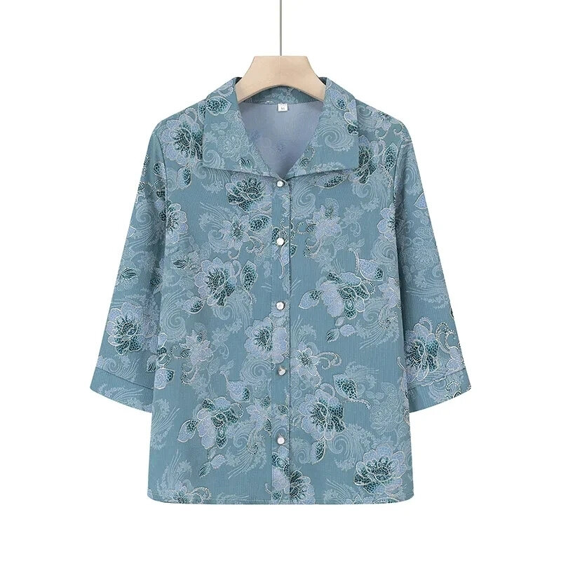 Conjunto de camisa e blusa feminina sete pontos, jaqueta de manga média, traje fino de verão, traje da avó, traje primavera, 2 peças