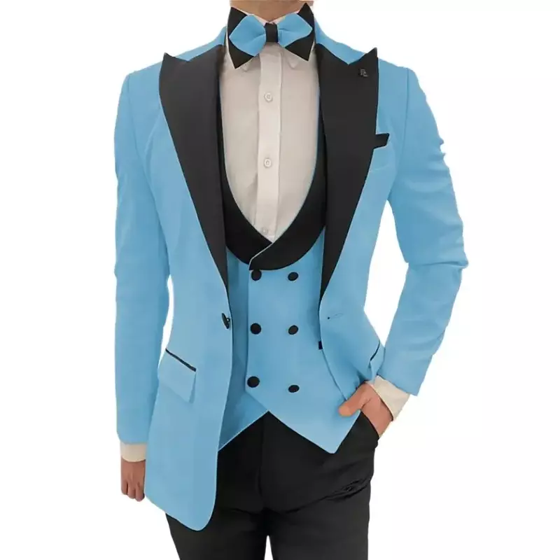Klassisches Design Männer Smoking Anzüge 3 Stück Set Slim Fit Peaked Revers Zweireiher Hochzeit Blazer Weste Hosen Abschluss ball Anzüge tragen