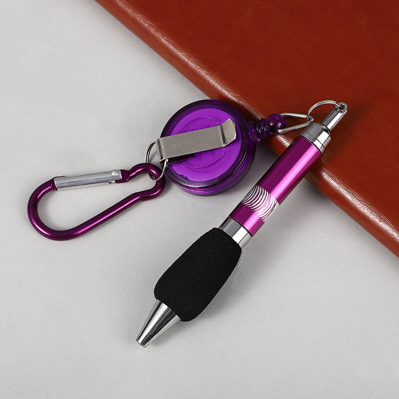 مشبك حلقة الحبل القرطاسية ، سلسلة مفاتيح قابل للسحب ، قلم حبر جاف ، قلم محايد ، من السهل سحب مشبك القلم ، أدوات الكتابة