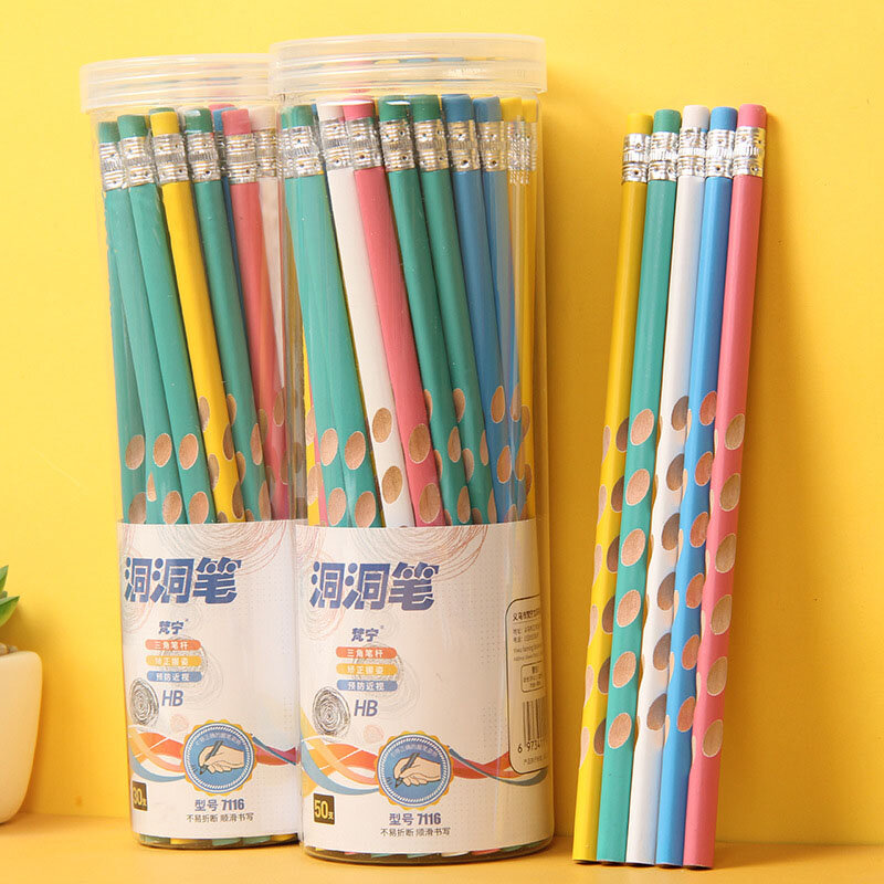 30 pçs hb lápis de chumbo de madeira buraco criativo lápis com borracha para presentes das crianças escola material escritório estudante papelaria correctio