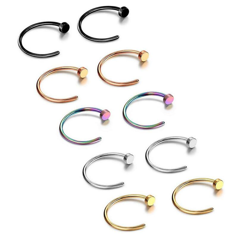 Cincin Hoop hidung baja tahan karat perhiasan tindik hidung 8mm cincin Hoop bibir palsu untuk wanita pria perak/emas/hitam/mawar