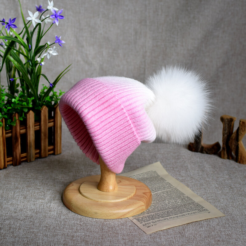 100% futro naturalne czapki z pomponem zimowa wełniana czapka czapka damska dziewczynka ciepła wysokiej jakości futrzana pompony kask narciarski zimowa czapka beanie ﻿