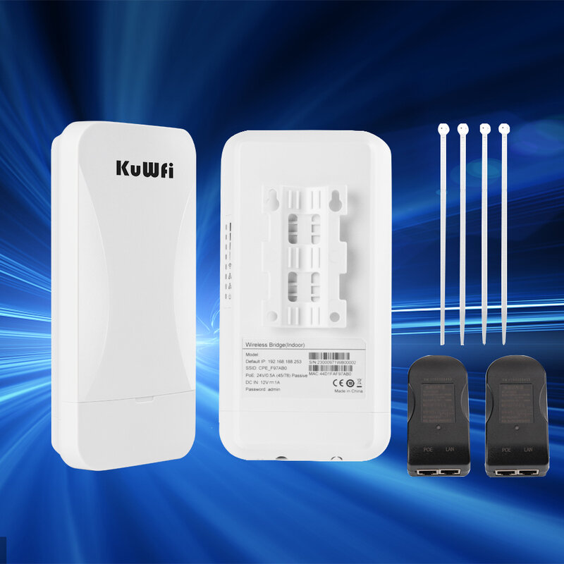 KuWfi Router Wifi 300Mbps, Repeater nirkabel luar ruangan 2.4G, poin ke poin 1KM dengan Port WAN LAN