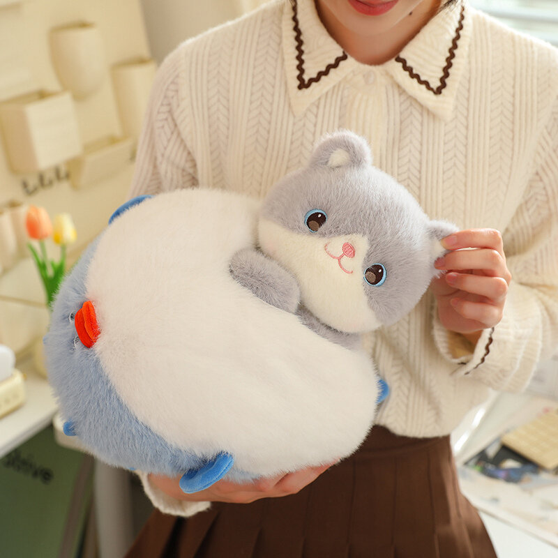 37/45CM Creative Pink Blue Cat Eat Fish Plush Cat Toy Animal Pillow Lovely Doll Birthday Gift Room Decor