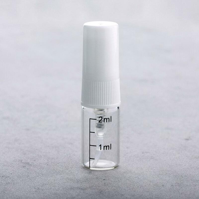 Mini botella de Spray graduada de 2ml, botella vacía recargable, contenedor de vidrio transparente, botella portátil de cosméticos de viaje