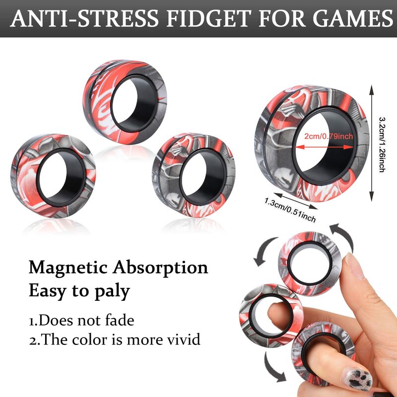 大人と子供のための磁気フィンガーリング,抗ストレス解消おもちゃ,3ユニット