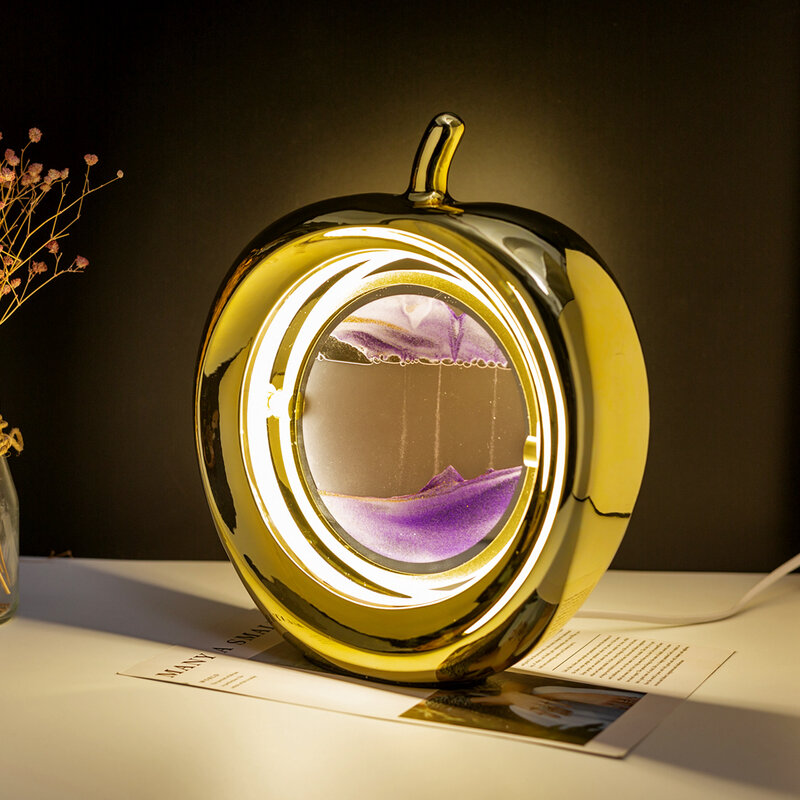 مصباح طاولة ليد ثلاثي الأبعاد على شكل ذهبي ، درجة قابلة للتدوير ، فن الرمال المتحركة ، صورة مخصصة ، مصباح مستدير ، AC av V ، V
