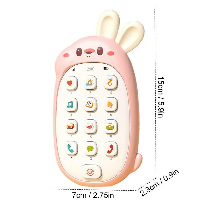 Giocattolo per cellulare per bambini orecchio masticabile simpatico giocattolo per telefono a forma di coniglietto giocattolo educativo alimentato a batteria bilingue multifunzionale per bambini