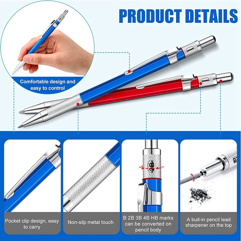 Carpenter Pencils Metal Carpenter Pencils With Round Refills Mechanical Carpenter Pencils Marker Pen Welding Tool
