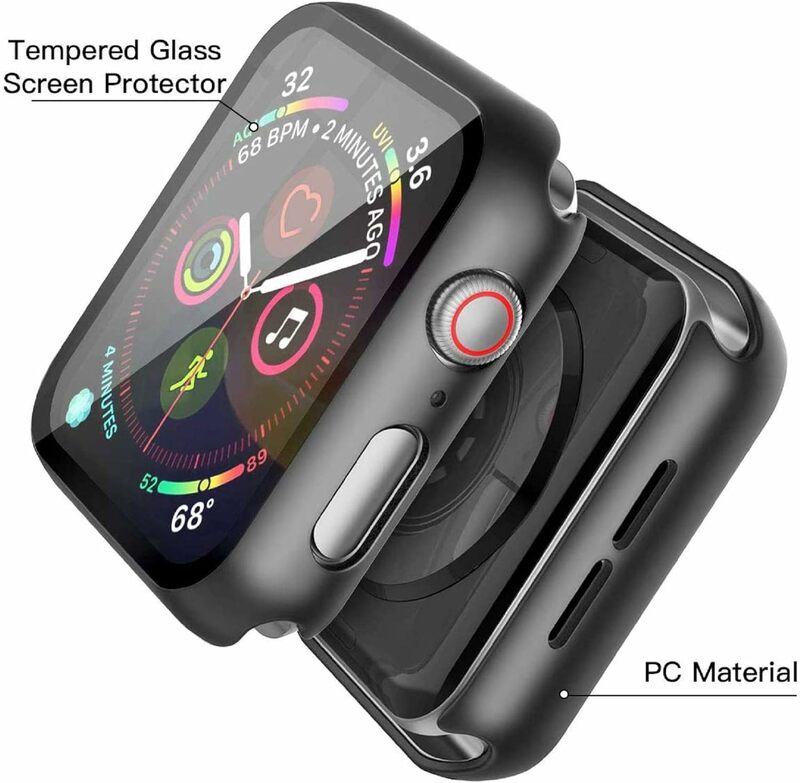 Caixa rígida para PC com protetor de tela de vidro temperado, compatível com Apple Watch SE Series 6 Series 5 Series 4, 40mm