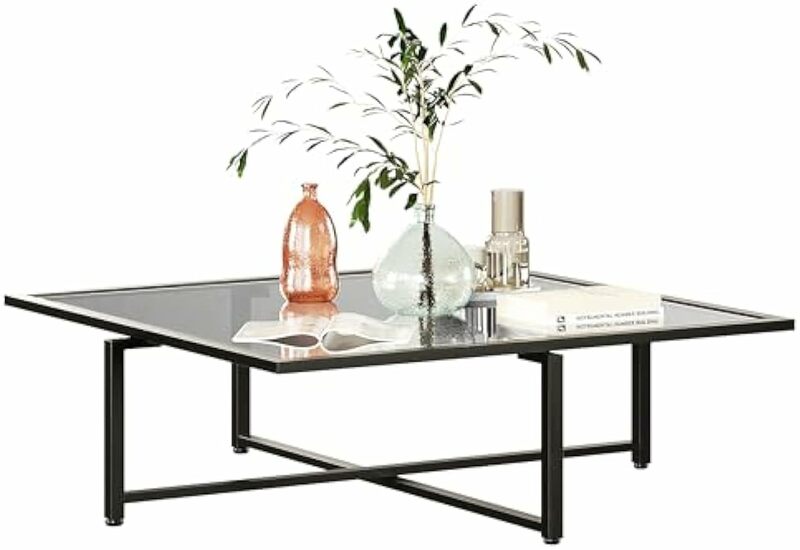 Komfortowy narożnik mała przestrzeń szklany stolik do kawy kwadratowy do salonu, 36-calowy nowoczesny stół kawowy z szklanym wieczkiem, prosty stół środkowy