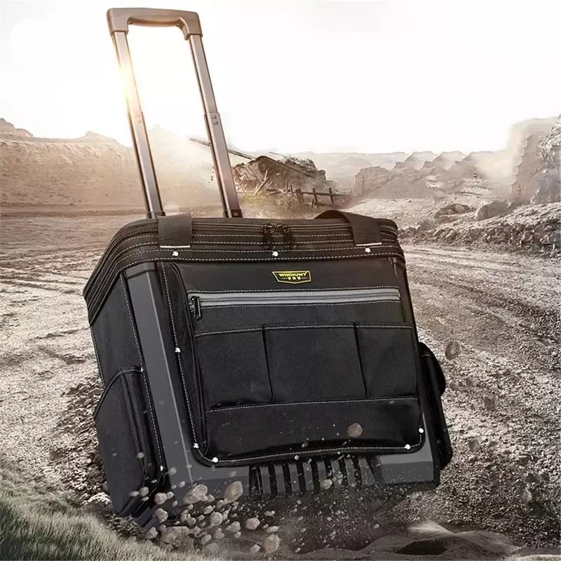 Kotak Perkakas logam campuran 2024 berkualitas tinggi, dengan roda troli tas alat profesional untuk tukang listrik, tas penyimpanan