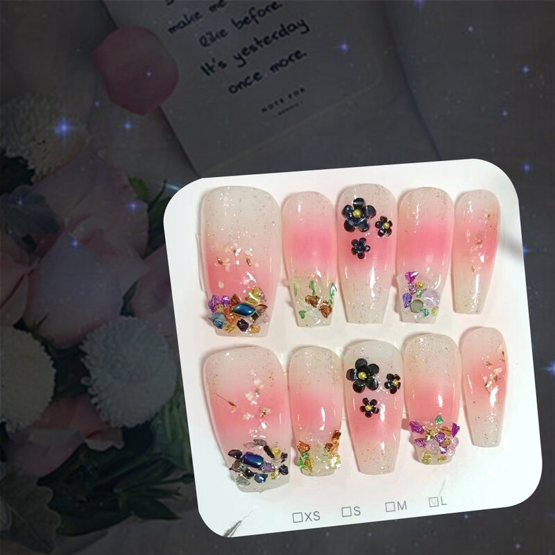 Коробочки для нанесения на ногти среднего размера, разноцветные полимерные черные цветки сливы, искусственные ногти с дизайном, повседневные случаи, такие как «сделай сам»