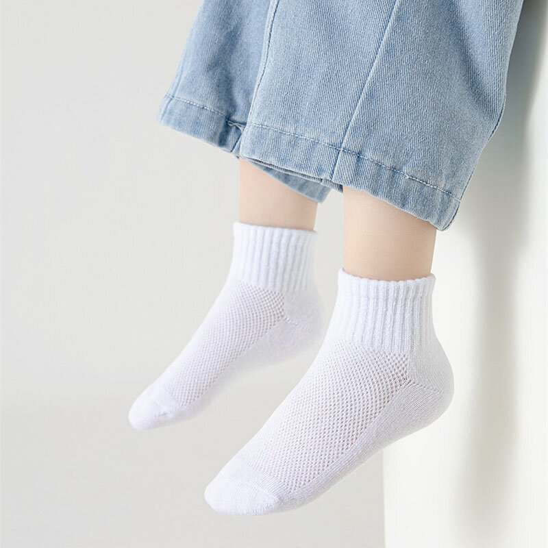 Chaussettes d'été en coton pour enfants de 1 à 12 ans, 5 paires/lot, maille à la mode, noir, blanc, gris Nouveau Maillage Convient pour adolescents étudiants Bébé Fille Garçon
